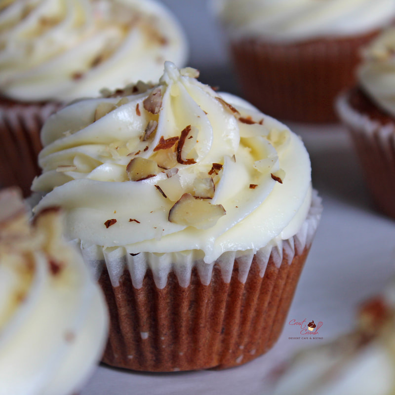 Carrot Cupcake with buttercream frosting and slivered almonds at Crust2Crumb, Trinidad