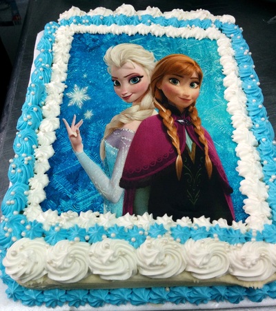 Frozen edible print cake with Elsa and Anna