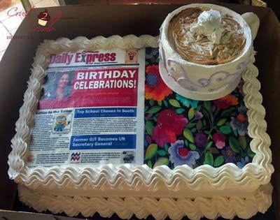 Customised Newspaper Edible Print Cake with Coffee Cup