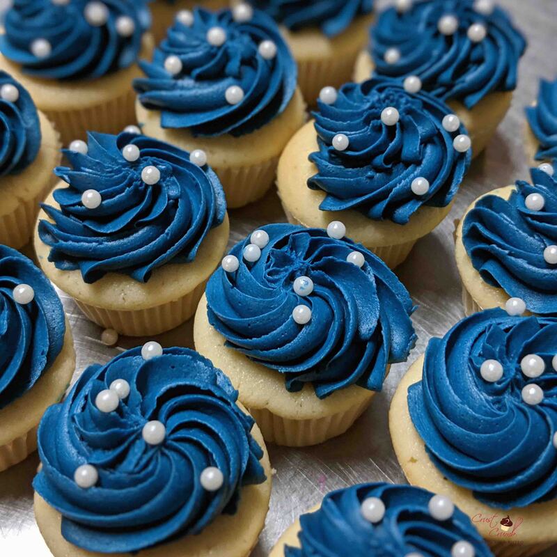 Rich blue cupcakes with white pearls at Crust2Crumb, Trinidad
